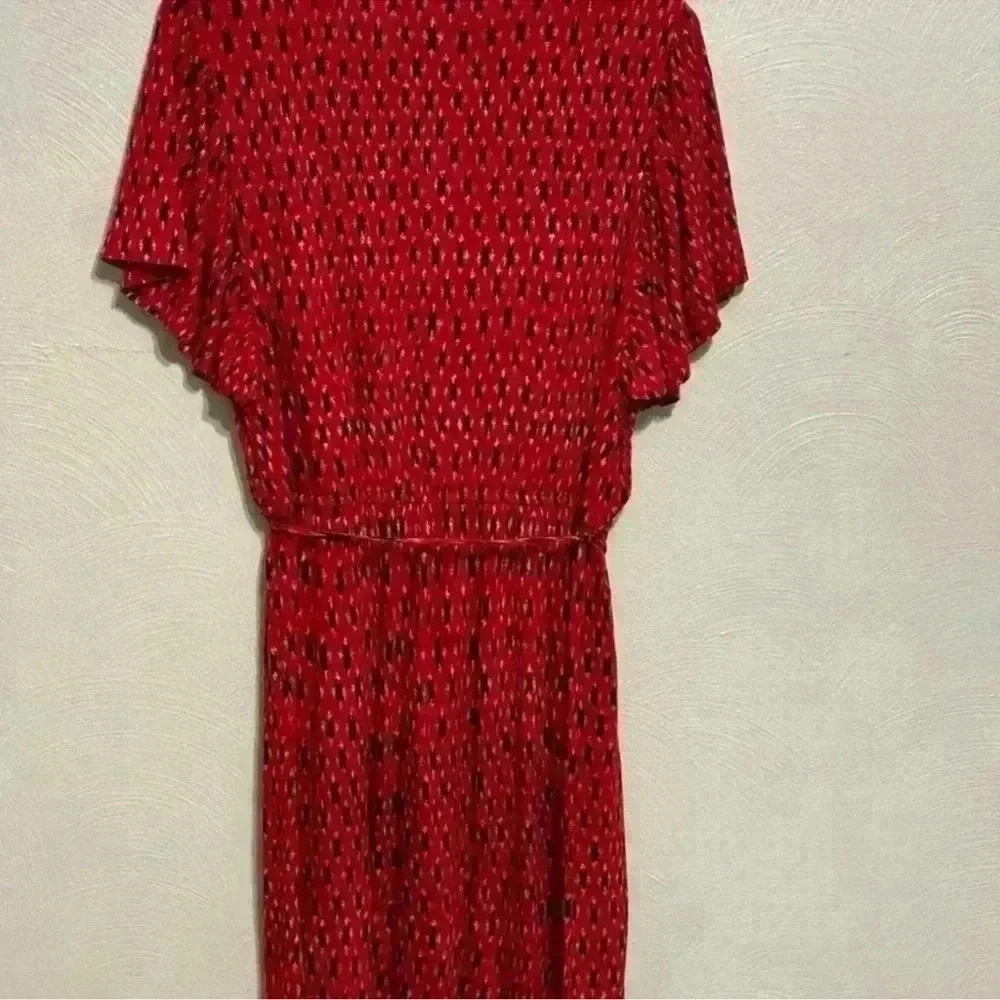 LOFT Red Midi Sundress with Flutter Sleeves and V-Neck - Picture 5 of 6
